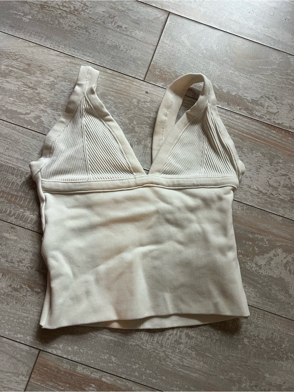 Cream Ribbed V-Neck Jade Cut-out Tank